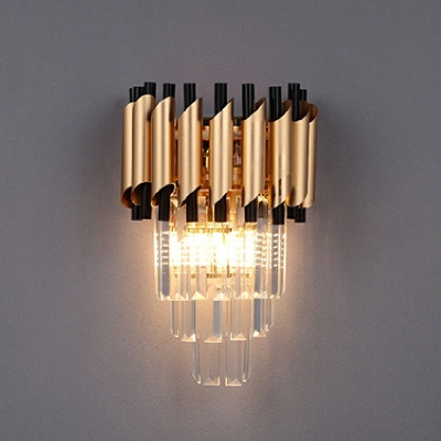 Coffee Tapered Wall Lighting Modern Style Crystal Block 2 Lights Wall Sconce Lights