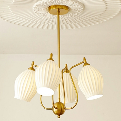 Gold Metal Chandelier Lamp White ceramic Shade Chandelier Light for Living Room