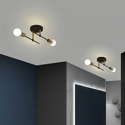 Industrial Style Metal Ceiling Light LED Semi Flush Ceiling Light in Black-Gold