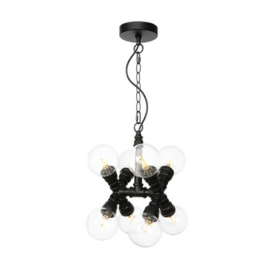 Industrial Style Wrought Iron Chandelier Simple Glass Pendant Light for Dining Room
