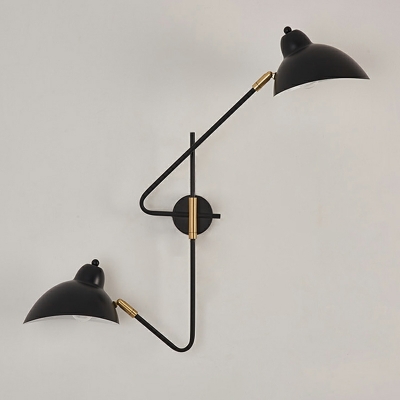 Midcentury Double Arm Wall Sconce With Metal Adjustable Shades