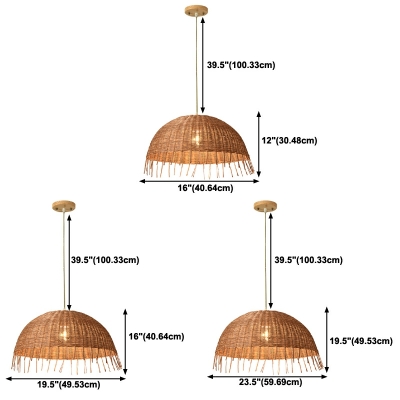 Modern Hemisphere Pendant Lighting Rattan Weaving 1 Light Hanging Lamp