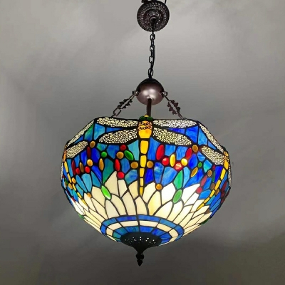 Multicolored Stained Glass Chandelier Lighting 3-Head Suspended Lighting Fixtures