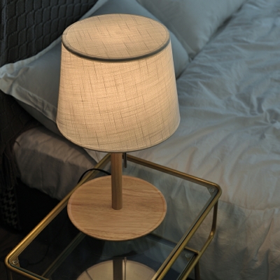 Single Head Table Lamp Wooden with Fabric Shade Floor Lighting