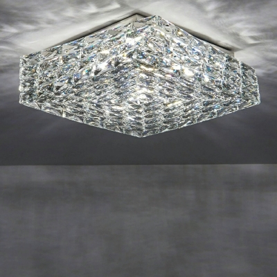 Square LED Semi Flush Mount Ceiling Light Modern Crystal Flushmount Lighting for Bedroom