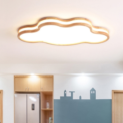 Wood Flush Mount Lighting Fixture LED with Acrylic Shade Flush Ceiling Light