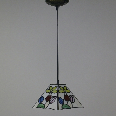 1-Light Hanging Ceiling Lights Tiffany Style Trapezoid Shape Metal Pendant Light Fixture