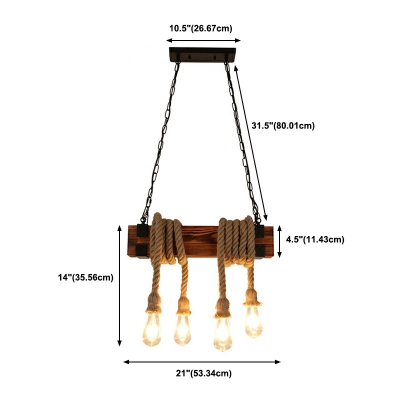 4-Head Island Lighting Linear Shape Wooden Suspension Pendant Light