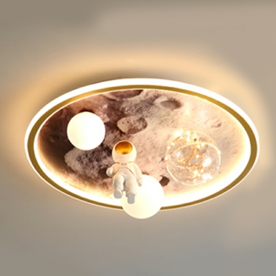 4-Light Close To Ceiling Chandelier Kids Style Round Shape Metal Flush Mount Light