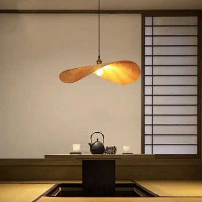 Asian Style Pendant Suspension Lighting with Straw Hat Shade Wooden Bamboo 1 Head Tea Room Pendant Ceiling Light