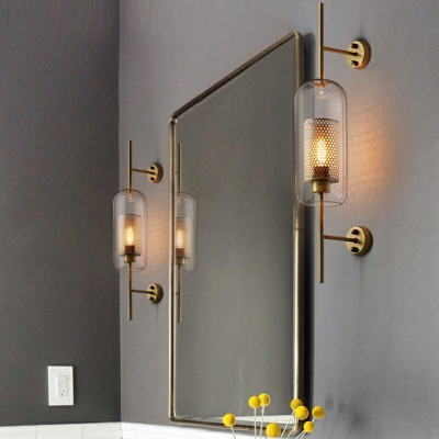 Clear Glass Shade Wall Sconce Lighting 1-Head Wall Light Fixture in Bronze