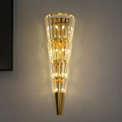 Cone Shape Wall Lighting Fixtures Stainless Steel and K9 Crystal Wall Light Sconces in Clear