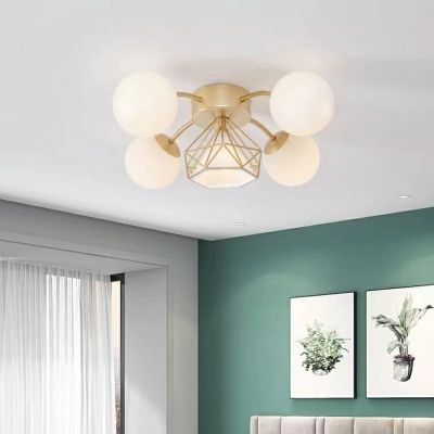 Contemporary Gold Ceiling Light White Glass Globe Ceiling Fixture