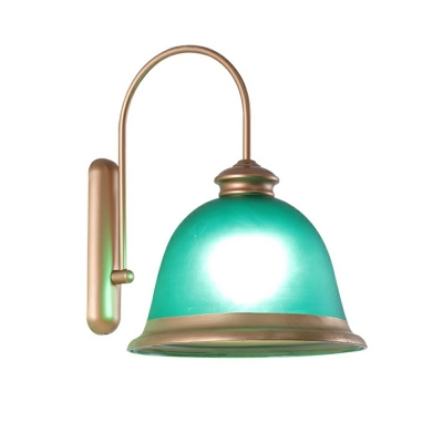 Green Glass Shade Sconce Light Fixture 1-Bulb Wall Mounted Lighting