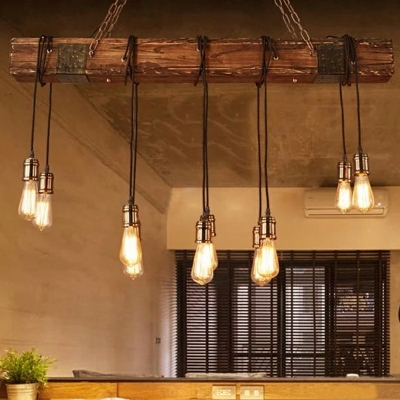Island Lamps Industrial Style Wood Island Pendant Lights for Living Room