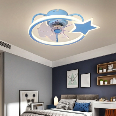 Kids Style Semi Flush Ceiling Light Fixtures Metal Flush Light Fixtures with Acrylic Fan Blade