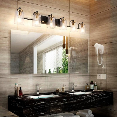 Mid Century Modern Bathroom Vanity Light with Glass Shade Lighting Fixture in Black