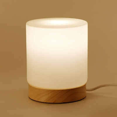 Minimalism Style Table Lamp Single Bulb Wooden with Glass Shade Table Light