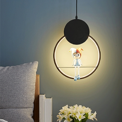Nordic Children LED Single Pendant Modern Minimalist Linear Long Hanging Lamp for Bedroom
