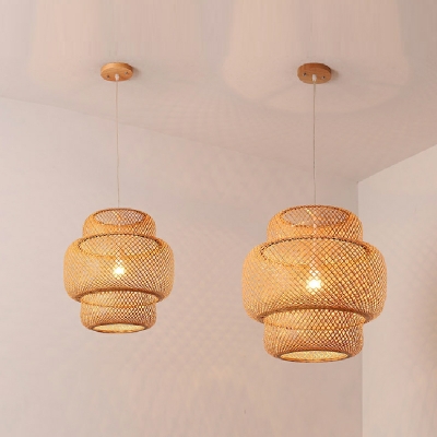 Southeast Asia Style 1 Light Pendant Light Braided Rattan Hanging Light for Dinning Room