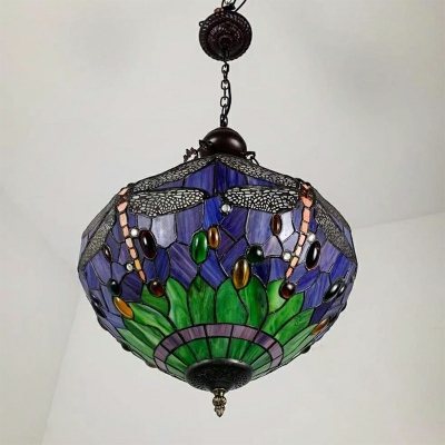 Tiffany Chandelier Lighting Fixtures 3-Bulb Hanging Chandelier in Blue-Green