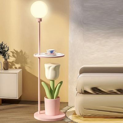 Tulip Nightstand Floor Lights with One Tray Contemporary Resin Creative Floor Lamps for Living Room Children's Room