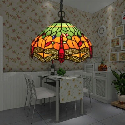 1-Light Hanging Lamp Kit Tiffany Style Dome Shape Metal Ceiling Pendant Light