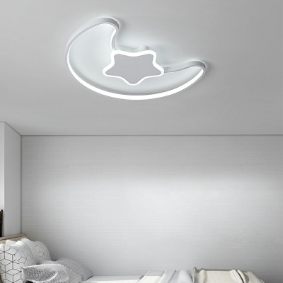 2-Light Close To Ceiling Chandelier Kids Style Moon Shape Metal FFlushmount Lighting