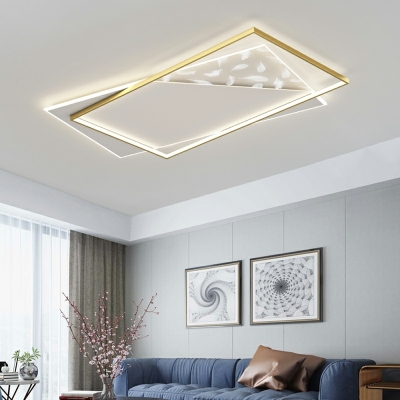 2 Light Contemporary Ceiling Light Rectangle Metal Feather Ceiling Fixture