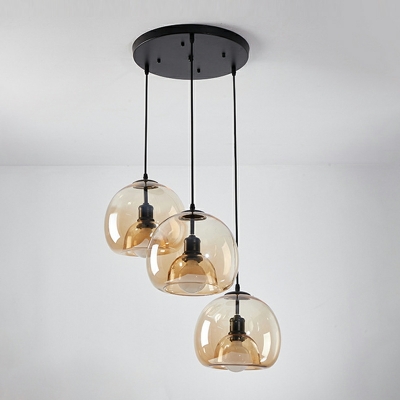 3-Light Hanging Lights Industrial Style Globe Shape Metal Pendant Light Fixture