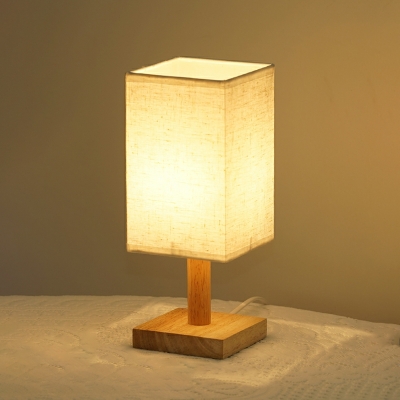 Fabric Rectangle Table Light Modern Style 1 Light Night Table Lamps in Beige