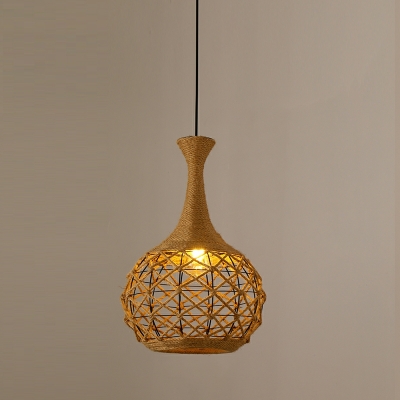 Industrial Style Dome-Shaped Hanging Pendant Light Rope 1-Light Pendant Lighting in Brown