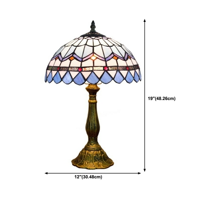Mediterranean Nightstand Lamp 1-Light Multicolored Stained Glass Table Lamp in Blue
