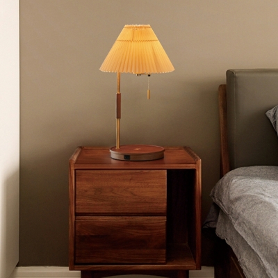 Single Bulb Table Lamp Metal and Wood with Fabric Shade Table Ligting