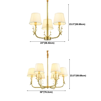 Traditional Style Conical Pendant Chandelier Fabric 3-Lights Chandelier Light in Gold