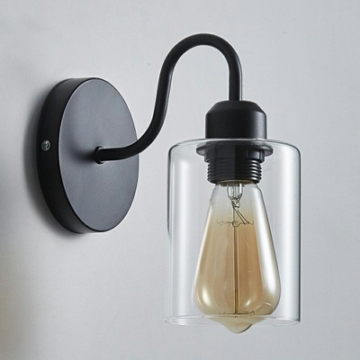 Vintage Black Wall Lamp 1 Light Clear Glass Wall Light for Bedroom