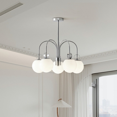 Vintage Silver Chandelier Lamp White Glass Chandelier Light for Living Room