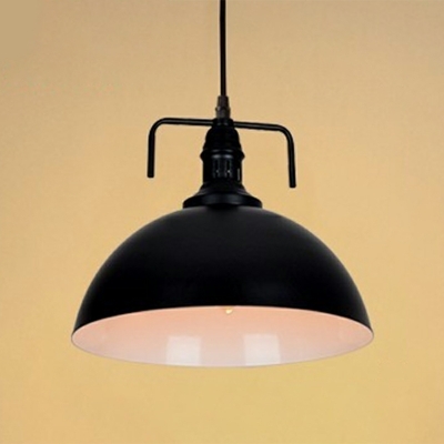 1 Light Hemisphere Pendant Light Kit Industrial Style Metal Ceiling Lamp in Black