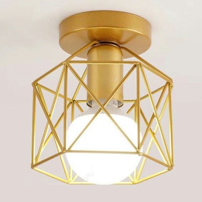 1 Light Industrial Ceiling Light Metal Caged Ceiling Fixture for Entrance