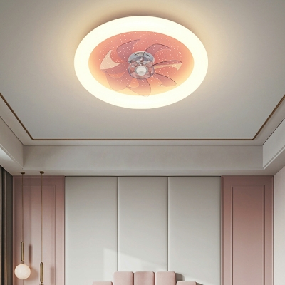 1 Light Round Flush Mount Ceiling Fixture Kid's Style Acrylic Flush Light in Pink