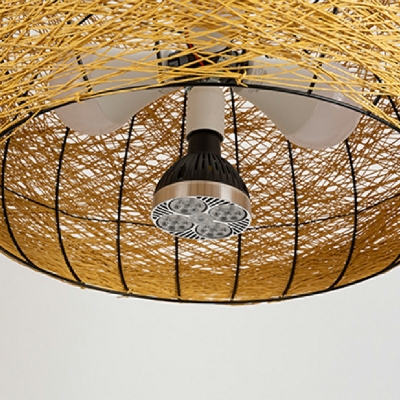 Asian Lantern-Shape Pendants Light Fixtures Wood Modern Hand-Woven Ceiling Light for Dining Room
