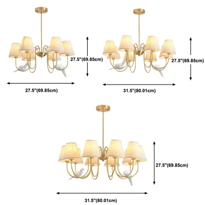 Beige Conical Chandelier Light Traditional Style Fabric 10 Lights Chandelier Light Fixtures