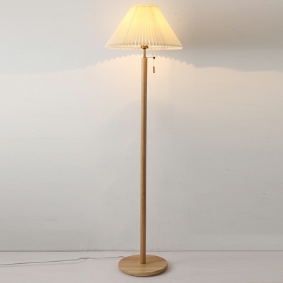 Contemporary Wooden Floor Lamp 1 Light Cloth Shade Lamp for Bedroom