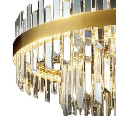 Crystal Rectangle Ring Hanging Chandelier Modern Style 2 Lights Chandelier Light in Gold