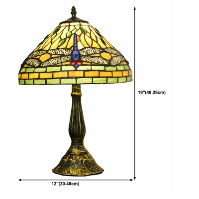 Empire Table Lamp Dragonfly 1-Light Multicolored Stained Glass Nightstand Lamp in Yellow