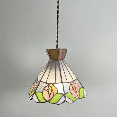 Glass Cord Hung Pendant Light Fixture Tiffany Style 1 Light Ceiling Lamp in Purple