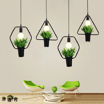 Metal Cylinder Hanging Pendant Light Industrial Style 1 Light Pendant Light in Black Without Plants