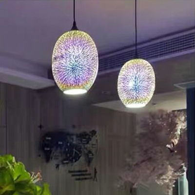 Oval Hanging Light Modern Style Glass Hanging Lamps Kit for Living Room