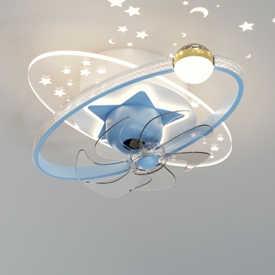 Star Sky Ceiling Fan Acrylic Flush Mount Lighting Fixtures for Boy's Room in Blue