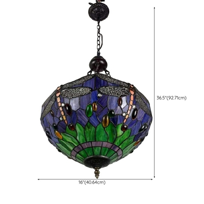 Tiffany Chandelier Lighting Fixtures 3-Bulb Hanging Chandelier in Blue-Green